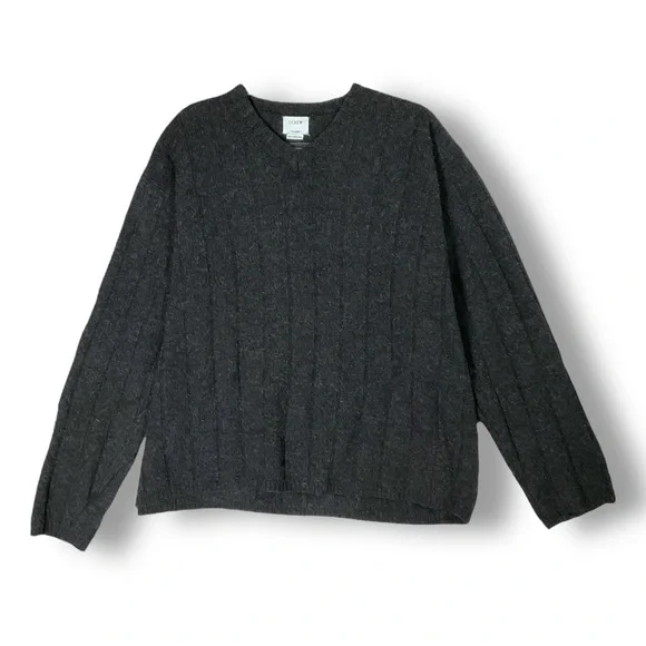 J. Crew Men’s Lambswool Sweater Sz XL Cable Knit V Neck Charcoal Gray - Picture 1 of 10
